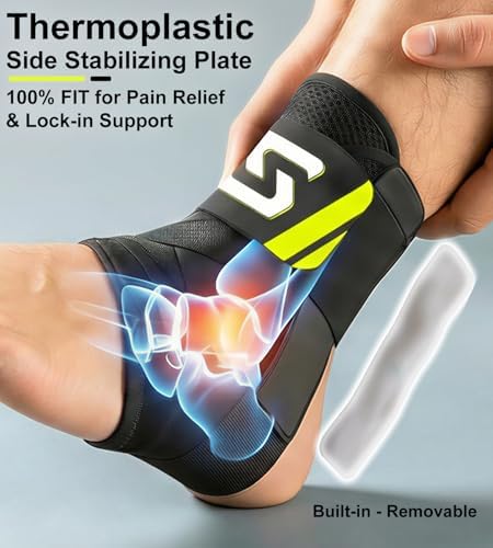 Quick Lace Up Ankle Brace for Sprained Ankle, Slim Fit Ankle Support Brace with Side Stabilizing Pads for Men & Women, Adjustable Ankle Stabilizer for Injury Recovery, Running, Sports, M-Support Plate of 1