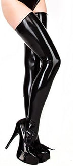ECOSPLAY Women's Latex Rubber Black Thigh-high Stockings