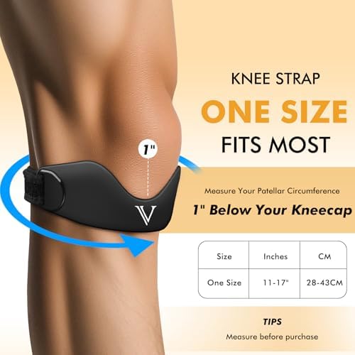 JHVW Silicone Patellar Tendon Support Strap 2-Pack, Knee Brace for Women Men, Adjustable Non-Slip Patella Band Support (Black)