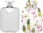Flamingo Pineapple Hot Cold Water Bottle with Fleece Cover PVC Hot Water Bag 1 Liter