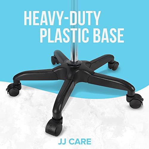 JJ CARE IV Pole with Wheels [Upgraded] 4 Hooks, 5 Caster Wheels with Lock Function, and Adjustable Height - Heavy Duty Plastic Base IV Stand Pole, IV Bag Holder, Infusion Stand - Chrome
