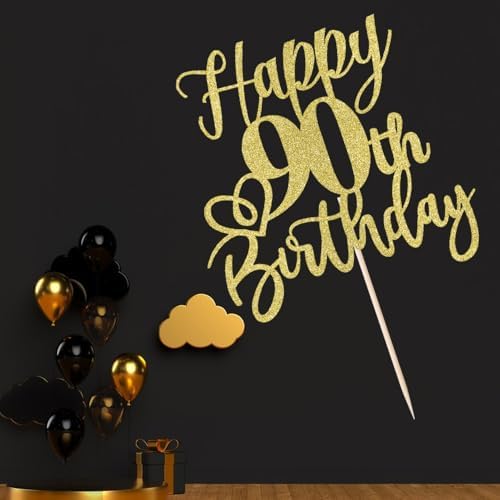Glitter Happy 90th Birthday Cake Topper,Cheers to 90 Years,90th Anniversary Cake Topper、 men and women 90 years old happy birthday Party Decoration