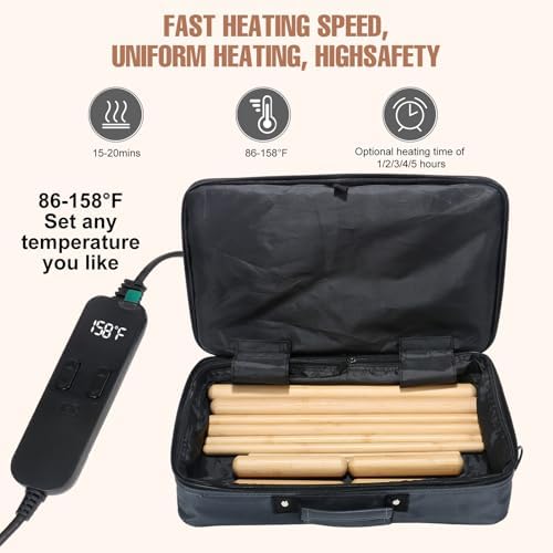 Hot Bamboo Massage Sticks Warmer Kit,12pcs Solid Bamboo Sticks for SPA,Portable Stone Massage Heater with Temperature Control/Heating Time for Home/Travel Spa Warming Therapy Relaxing