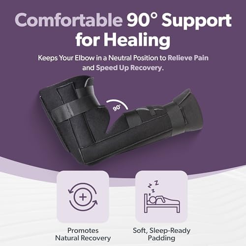 BraceAbility Elbow Immobilizer Brace | Removable Long Arm Cast and Soft Forearm Orthosis Splint for Broken Supracondylar, Distal Humerus, Proximal Ulna Fracture or Olecranon Bursitis (S/M)