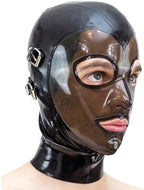 Latex Mask Rubber Hood with Detachable Blindfold and Mouthfold,Handmade Back Zipper for Latex Lovers