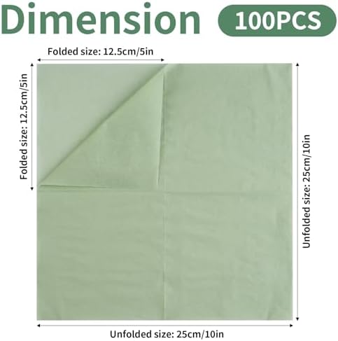 100 Pack Cocktail Napkins, 2-Ply 5x5 Inch Beverage Napkins, Square Edged Disposable Paper Napkins for Wedding, Birthday Party, Dinner, Coffee Bar (Sage Green)