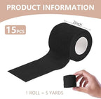 KISEER 15 Pack 2 Inch x 5 Yards Black Self Adhesive Bandage Breathable Cohesive Bandage Wrap Rolls Elastic Self-Adherent Tape for Stretch Athletic, Sports, Wrist, Ankle
