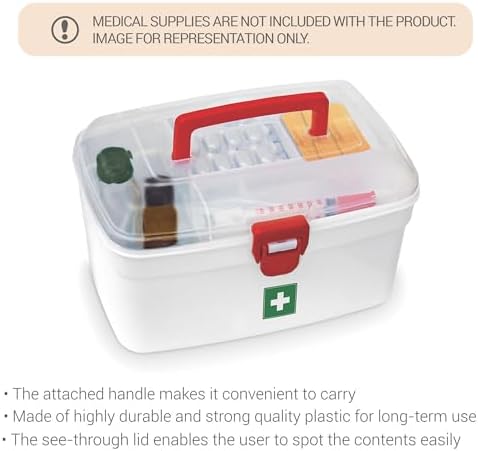 MILTON Medical Box, First Aid Empty Medicine Storage Box Organizer Family Emergency Kit Detachable Tray Easily Accessible with a Transparent Lockable Lid White - Set of 2