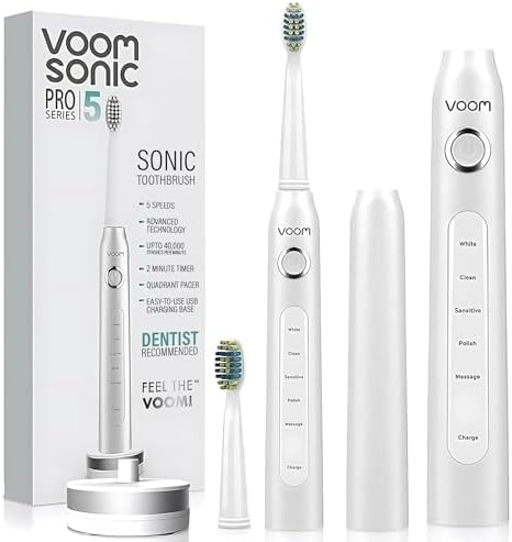 Voom Sonic Pro 5 Electric Toothbrush for Adults - Ultrasonic Electric Toothbrushes with Replacment Brush Head, Dentist Recommended Power Sonic Toothbrush with 5 Modes