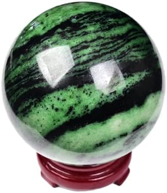 JIC Gem Natural Quartz Crystal Ball Ruby Zoisite Gemstone Sphere with Decoative Stand Red&Green Treasure Healing Crystal Ball for Meditation Grid Decor (80-90mm)
