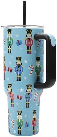 Bioworld Nutcrackers Vacuum Insulated 40 Oz. Stainless Steel Tumbler with Reusable Straw & Leak-Proof Lid Easy Carry Handle for Travel or Home