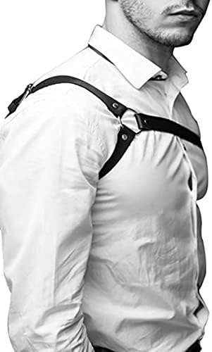 Men's Black Leather Body Chain Chest Harness Belt Shoulder Straps Adjustable Buckle Straps Costume Party Carnival