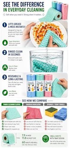 Reusable Paper Towels Washable, 2 Pack 120 Count Disposable Dish Cloths, Kitchen Washcloths Bathroom Hand Towels, Fast Dry Dishwashing Rags - Strong Absorbent - Green & Pink