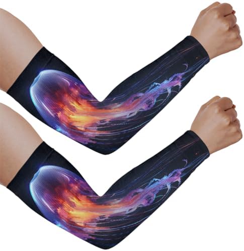 Ocean Jellyfish Arm Sleeve Cover UV Protective for Adult Youth Compression Jellyfish Arm Sleeves with Thumb Hole for Outdoor Driving Cycling,Running,Fishing,Gardeners