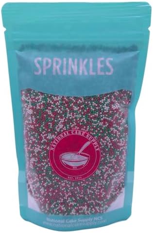 NCS Christmas Red, Green and White Edible Non Pareils Sprinkles, 8 ounces