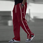 Baggy Sweatpants Men Striped Side Button Running Track Pants Open Bottom Uncuffed Wide Leg Sweatpants with Pockets