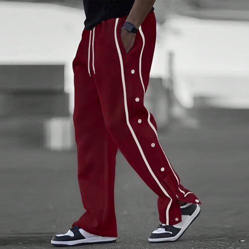 Baggy Sweatpants Men Striped Side Button Running Track Pants Open Bottom Uncuffed Wide Leg Sweatpants with Pockets