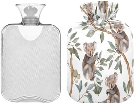 Cute Koala Leaves Hot Cold Water Bottle with Fleece Cover PVC Hot Water Bag 1 Liter