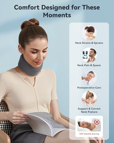 Neck Brace for Sleeping, For Relief Neck Pain and Provide Support Soft Cervical Collar, Neck Support Keep Vertebrae Stable & Aligned Relief of Cervical Spine Pressure Gray (Large Size)