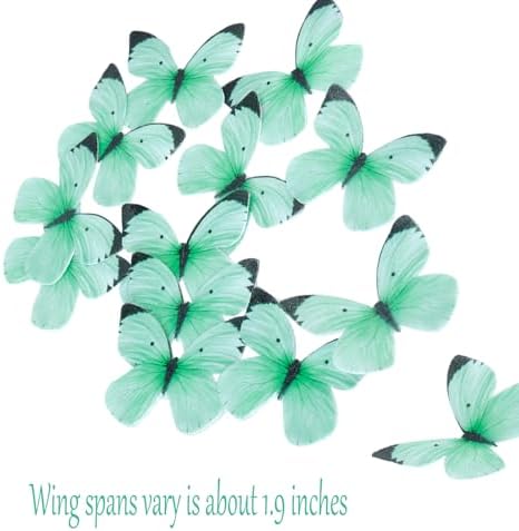 50PCS Edible Butterfly Cake Decorations Green Wafer Paper Butterflies Cake Cupcake Toppers for Women Girls' Happy Birthday Cake Topper Anniversary Wedding Baby shower party Butterfly Fairy Cake Decor