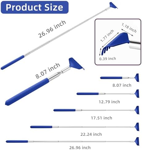 2 Pack Portable Extendable Back Scratcher, Stainless Steel Telescoping Back Scratcher with Beautiful Present Packaging(Blue)