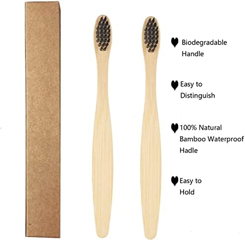 SEVENHEAD 10 PCS Kids Bamboo Toothbrushes Soft Bristles Wooden Toothbrushes, Natural Biodegradable BPA Free Eco Friendly Toothbrushes Black