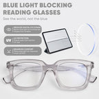 FONHCOO Reading Glasses for Women Men Blue Light Blocking Square Stylish Computer Readers with Spring Hinge Anti UV Glare