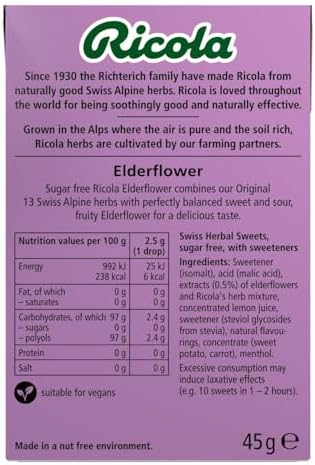 Ricola Sugar Free Elderflower Flv Candy Box 20 Pack