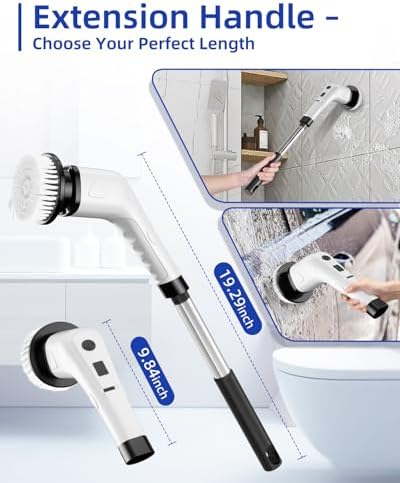 Electric Spin Scrubber, Cordless Power Scrubber for Bathroom Cleaning, 6 Replaceable Brush Heads, 360 RPM, Long Battery for Tub, Tile, Grout & Floor