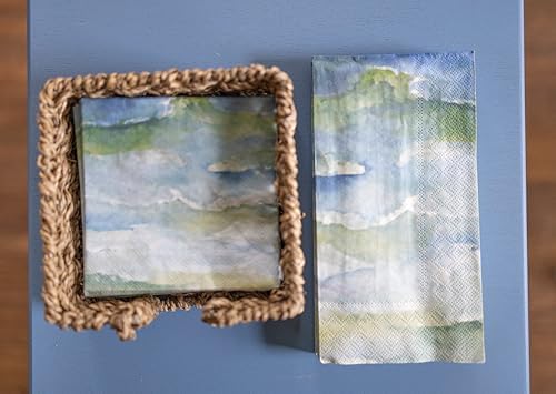 Boston International Paper Napkins Disposable 3-Ply Party Pack | Watercolor Art, 8.5" x 4.5" Hand Towels Dinner Buffet Napkin 16-Count, Ocean