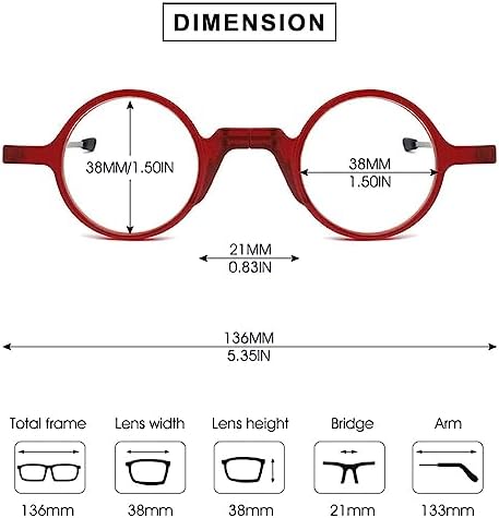 VEVESMUNDO Portable Round Reading Glasses Foldable Folding Lightweight Travel Eyeglasses Readers in Case