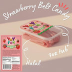 Halal Strawberry Belt Gummy Candy | 6 Pack Bundle (6x7 oz Tubs) | Sweet & Tangy Strawberry Gummy Strips | Resealable Tubs in Bulk with Display Box | Halal Bulk Sour Belt Gummy Candy for Parties & Sharing