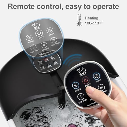 Collapsible Foot Spa Bath Massager with Heat Bubbles and Vibration Massage and Jets, 16oz Tea Tree Oil Foot Soak with Epsom Salt, Foot Bath Basin with Red Light & Remote - Black