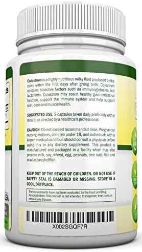 Colostrum - 1000mg - 120 Capsules - 30% IgG - Non-GMO US Dairy - First Milking Bovine Colostrum - Low Heat Processed - Great for GI Tract Health - Immune Support - Bone and Muscle Health
