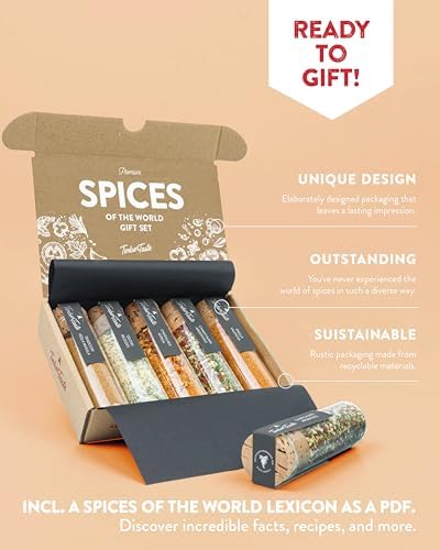 TIMBER TASTE® World Spice Gift Set for Women - 5 Exotic Gourmet Spices from Around the World | Seasoning Gift Set for Her | Unique Spice Blends | Cooking Ideas for Women | Global Flavor Rack