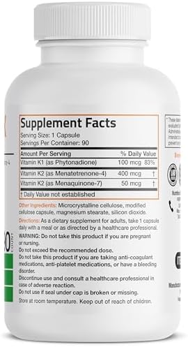 Bronson Vitamin K Triple Play (Vitamin K2 MK7 / Vitamin K2 MK4 / Vitamin K1) Full Spectrum Complex Vitamin K Supplement, 90 Capsules