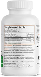 Bronson Vitamin K Triple Play (Vitamin K2 MK7 / Vitamin K2 MK4 / Vitamin K1) Full Spectrum Complex Vitamin K Supplement, 90 Capsules