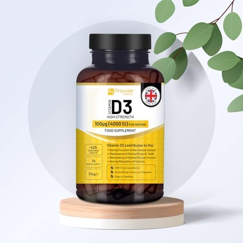 Vitamin D3 4000IU High Strength I 425 Vegetarian Tablets (14 Months Supply) I Easy Swallow Vitamin D3 Supplement for Immune Support, Calcium Boost, Bone & Muscle I Made in the UK by Prowise Healthcare