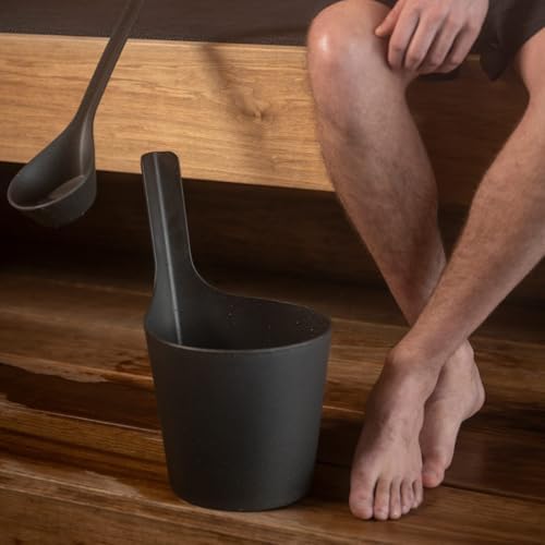Pisara Speckled Dark Grey Sauna Bucket & Ladle Set