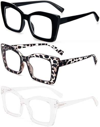 REAVEE Oversized Square Reading Glasses Oprah Style for Women, Blue Light Blocking Large Frame Computer Readers Spring Hinge