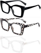 REAVEE Oversized Square Reading Glasses Oprah Style for Women, Blue Light Blocking Large Frame Computer Readers Spring Hinge