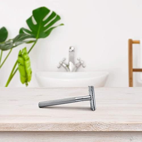 Bambaw Double Edge Safety Razor for Men & Women, Metal Razor with 5 Double Edge Safety Razor Blades, Eco-Friendly Razor – Silver