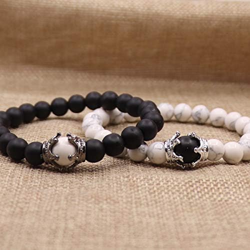 King&Queen Crown Distance Couple Bracelets His and Her Friendship 8mm Beads Bracelet