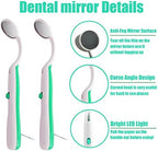 2 Pcs Dental Mirror with Light Tool LED Lighted Teeth Inspection Mirror Anti Fog Curve Angle Dentist Oral Care Tool (Green)