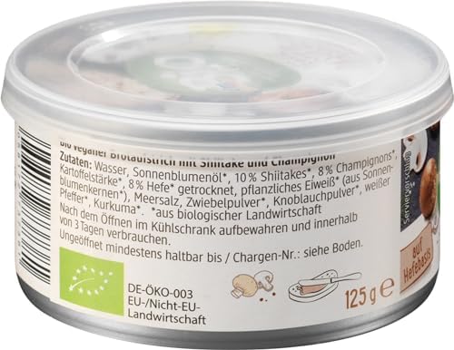 dmBio Organic Vegan Shiitake and Mushroom Spread - Vegan Pate 3 Tins x 125 g (13.23 oz) - Made in Germany