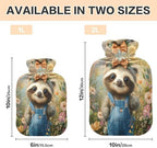 Cute Sloth Brown Print Hot Water Bottle with Cover 2L Large Warm Water Bag for Hot Cold Therapy Pain Relief Back Pain
