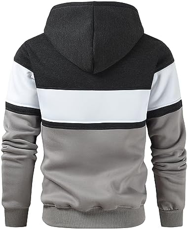 Men's Novelty Color Block Pullover Hoodie Casual Fleece Long Sleeve Hooded Sweatshirt