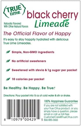 TRUE LIME Black Cherry Limeade Drink Mix (10 Packets) | Made from Real Limes | No Preservatives, No Artificial Sweeteners, Gluten Free | Water Flavor Packets & Water Enhancer with Stevia
