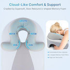 Eye Face Down Pillow Set for Sleeping, BBL, Retinal Surgery Recovery, Soft U-Shaped Memory Foam Stomach Sleeping Prone Pillow with Adjustable Loop for Personalized Comfort, Home Massage Pillows, Grey