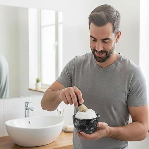 Radicaln Marble Shaving Bowl 3" Inch Black Handmade Shave Soap Holder for Men, Barber Accessories & Supplies, Luxury Stone Bowl for Shaving Cream & Aftershave Foam